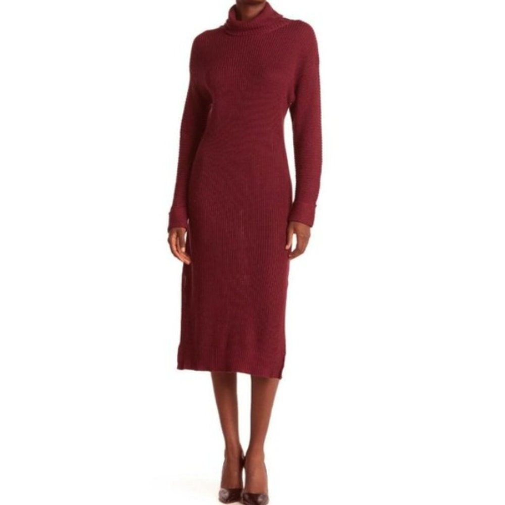 NEW-ish Stitchdrop Turtle Rib Knit High Slit Dress - Red
